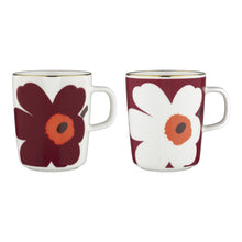 Naložite sliko v pregledovalnik galerije, Set 2 skodelic 2,5dl Oiva Juhla Unikko vinsko rdeča, zlata Marimekko