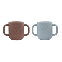 Naložite sliko v pregledovalnik galerije, Set 2 skodelic za otroke iz silikona KAPPU modra/čoko OYOY