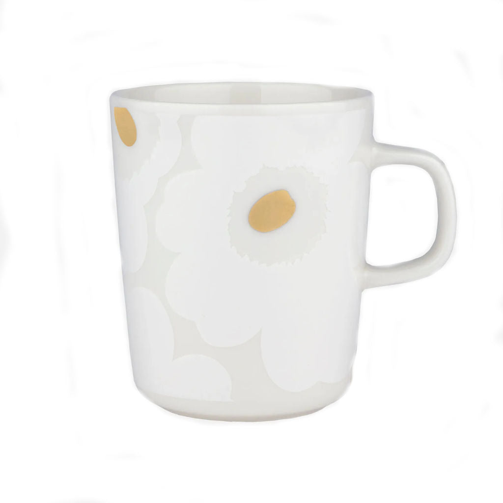 Skodelica 2,5 dl Oiva Unikko bela - zlata Marimekko