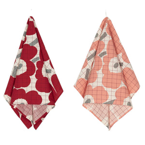 Set 2 kuhinjskih krp Pieni Unikko roza, temno rdeča Marimekko