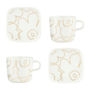 Darilni set 2 skodelic 2dl z 2 krožnikoma Oiva Piirto Unikko zlata Marimekko