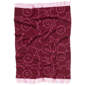Volnena odeja Piirto Unikko 130x170cm vinsko rdeča, fuksija Marimekko