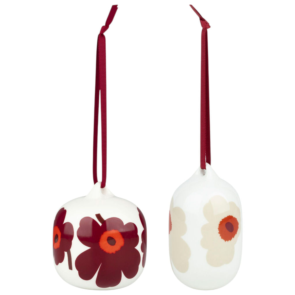 Set 2 keramičnih prazničnih okraskov Unikko Marimekko