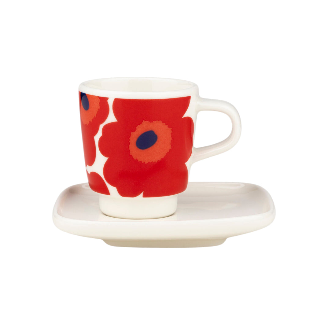 Espresso skodelica s krožnikom Oiva Unikko rdeča Marimekko