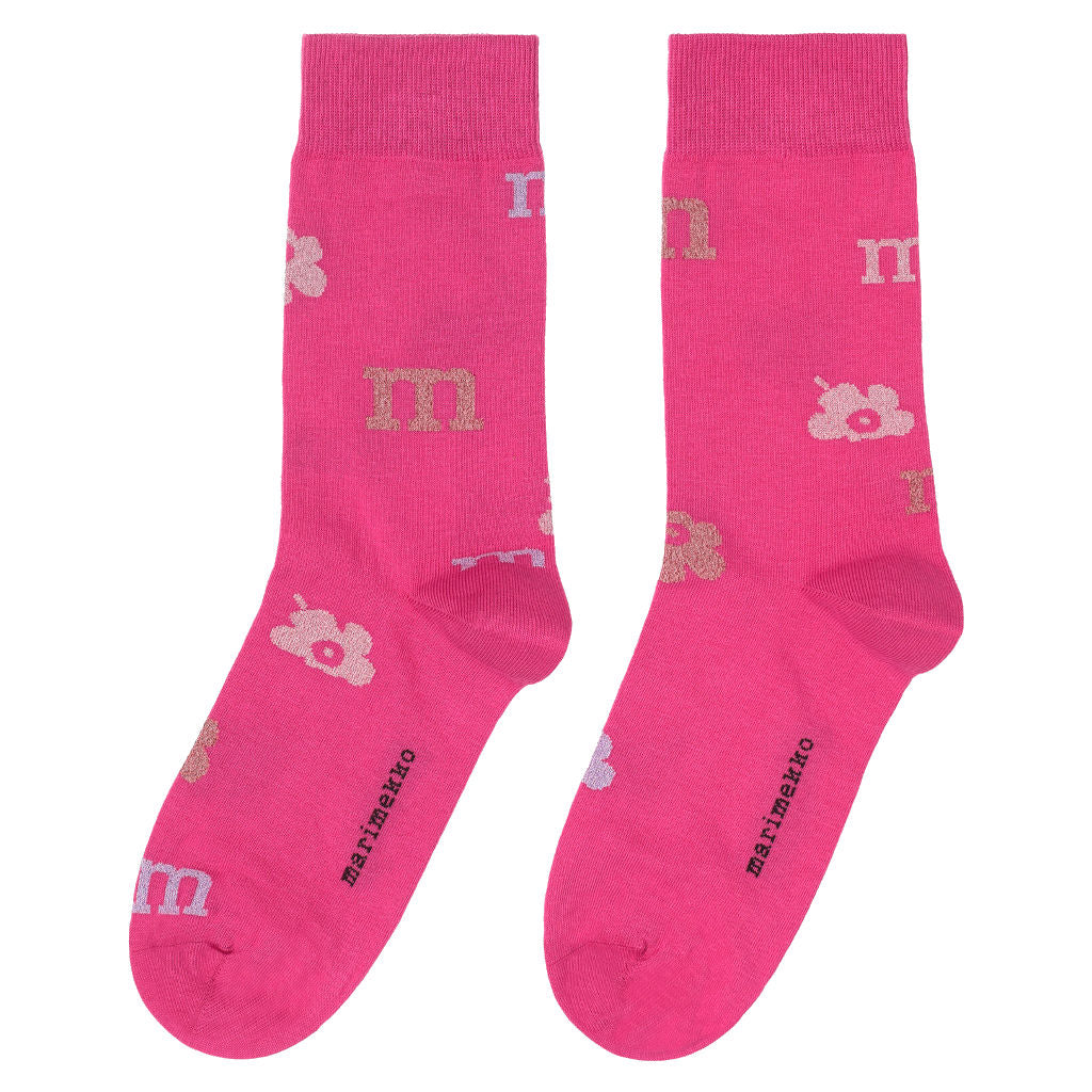 Nogavice Kalkki Logo Unikko roza Marimekko