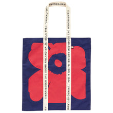 Naložite sliko v pregledovalnik galerije, Bombažna torba / nakupovalna vreča Unikko 60th Anniversary modra, rdeča Marimekko
