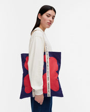 Naložite sliko v pregledovalnik galerije, Bombažna torba / nakupovalna vreča Unikko 60th Anniversary modra, rdeča Marimekko
