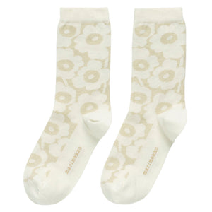 Nogavice Linjaus Unikko bež, bela Marimekko