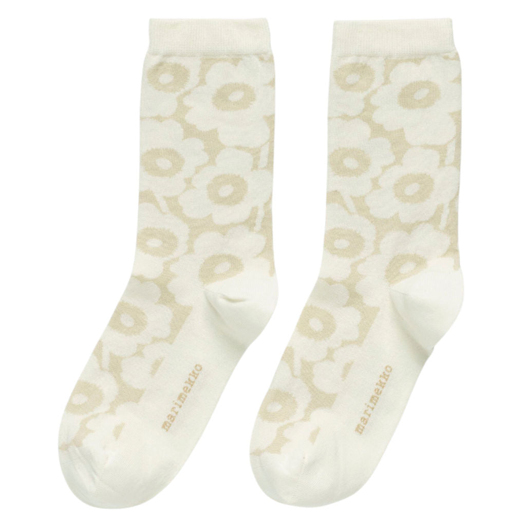 Nogavice Linjaus Unikko bež, bela Marimekko