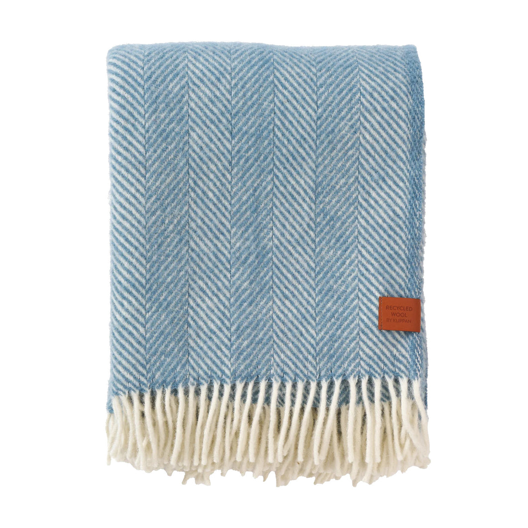 Volnena odeja z reciklirano volno HERRINGBONE 130x180 cm modra KLIPPAN