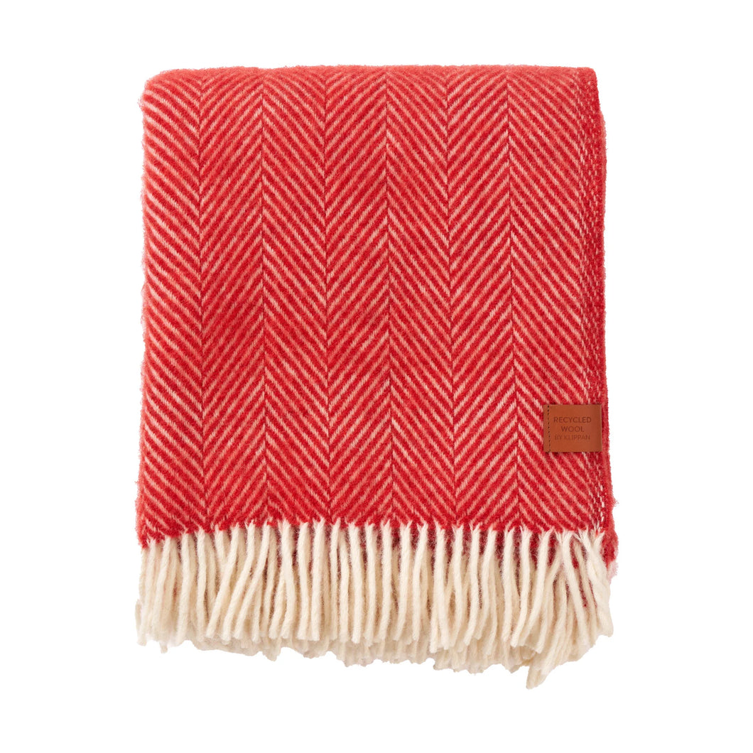 Volnena odeja z reciklirano volno HERRINGBONE 130x180 cm rdeča KLIPPAN