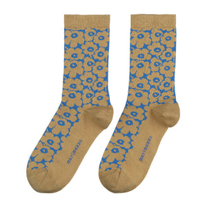 Nogavice Linjaus Pikkuinen Unikko modra, peščena Marimekko