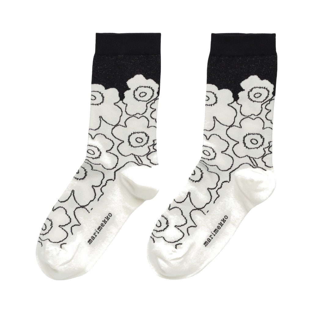 Nogavice Linjaus Piirto Unikko črna, bela Marimekko
