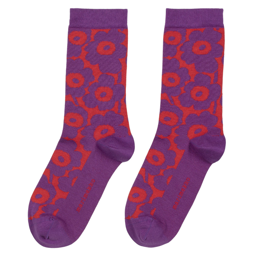 Nogavice Linjaus Unikko vijolična, rdeča Marimekko
