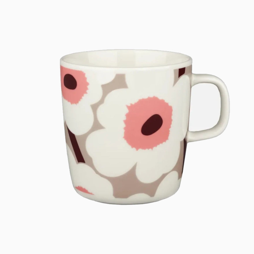 Skodelica 4 dl Oiva - Unikko bež - vinsko rdeča Marimekko