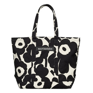 Bombažna nakupovalna torba Peruskassi Pieni Unikko črna Marimekko