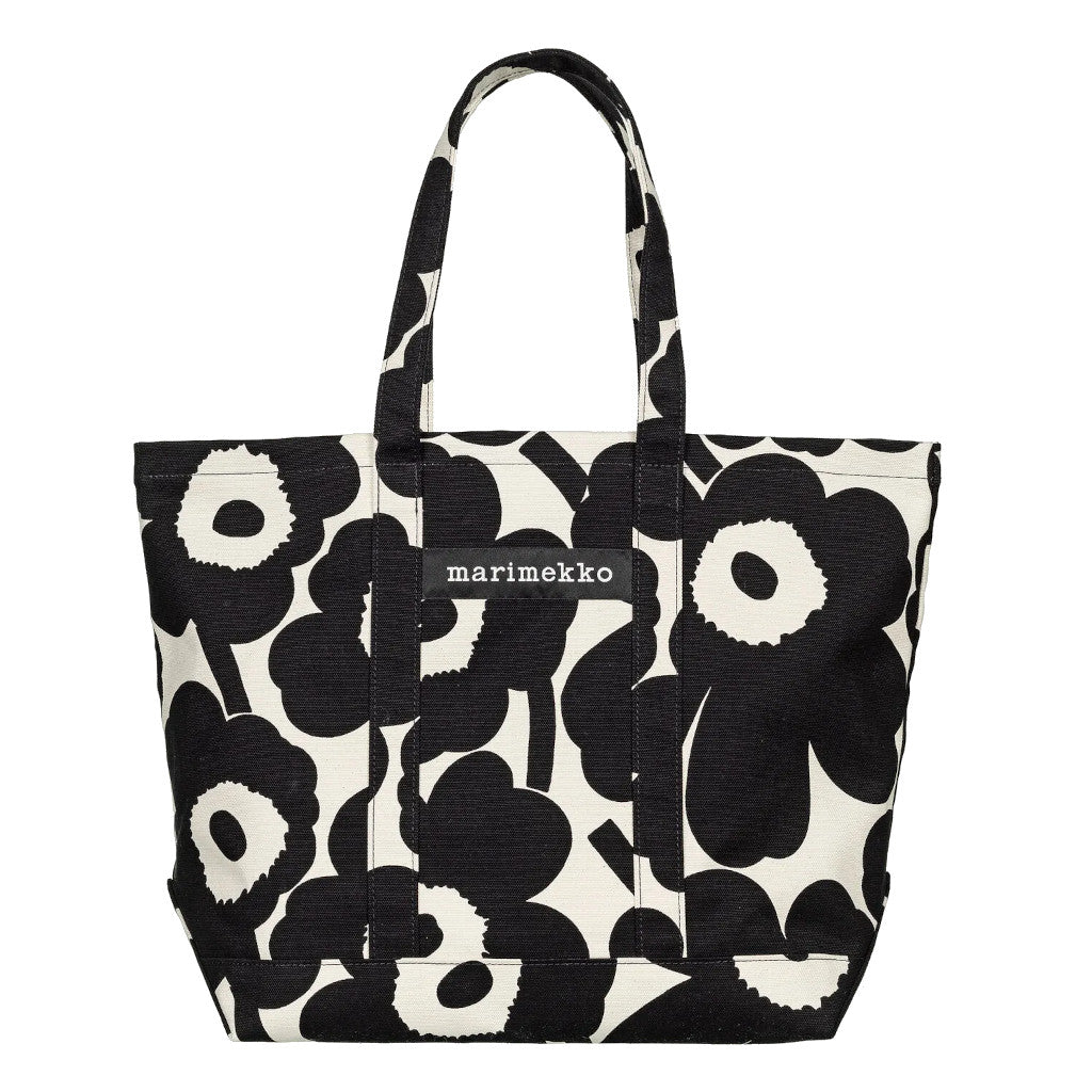 Bombažna nakupovalna torba Peruskassi Pieni Unikko črna Marimekko