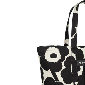 Bombažna nakupovalna torba Peruskassi Pieni Unikko črna Marimekko