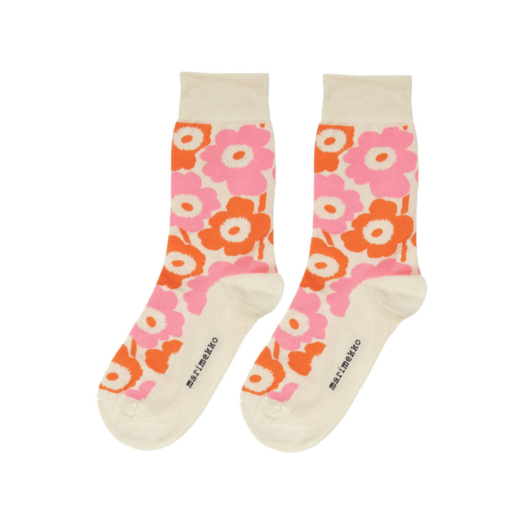 Nogavice Kirmailla Unikko bež-oranžna Marimekko