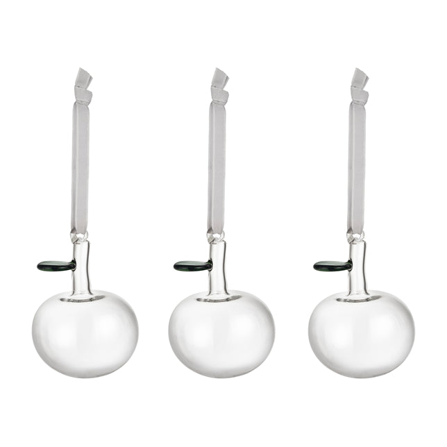 Set 3 okraskov steklena jabolka prosojna Iittala